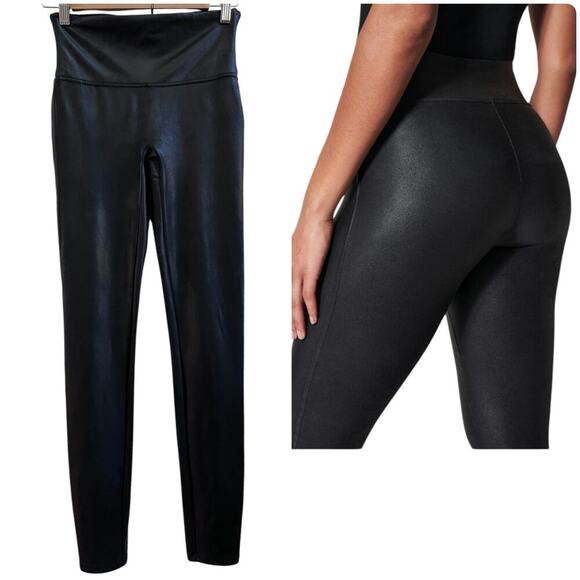 SPANX Pants - Spanx Black Faux Leather Seamless Leggings Style 2437 Size Medium